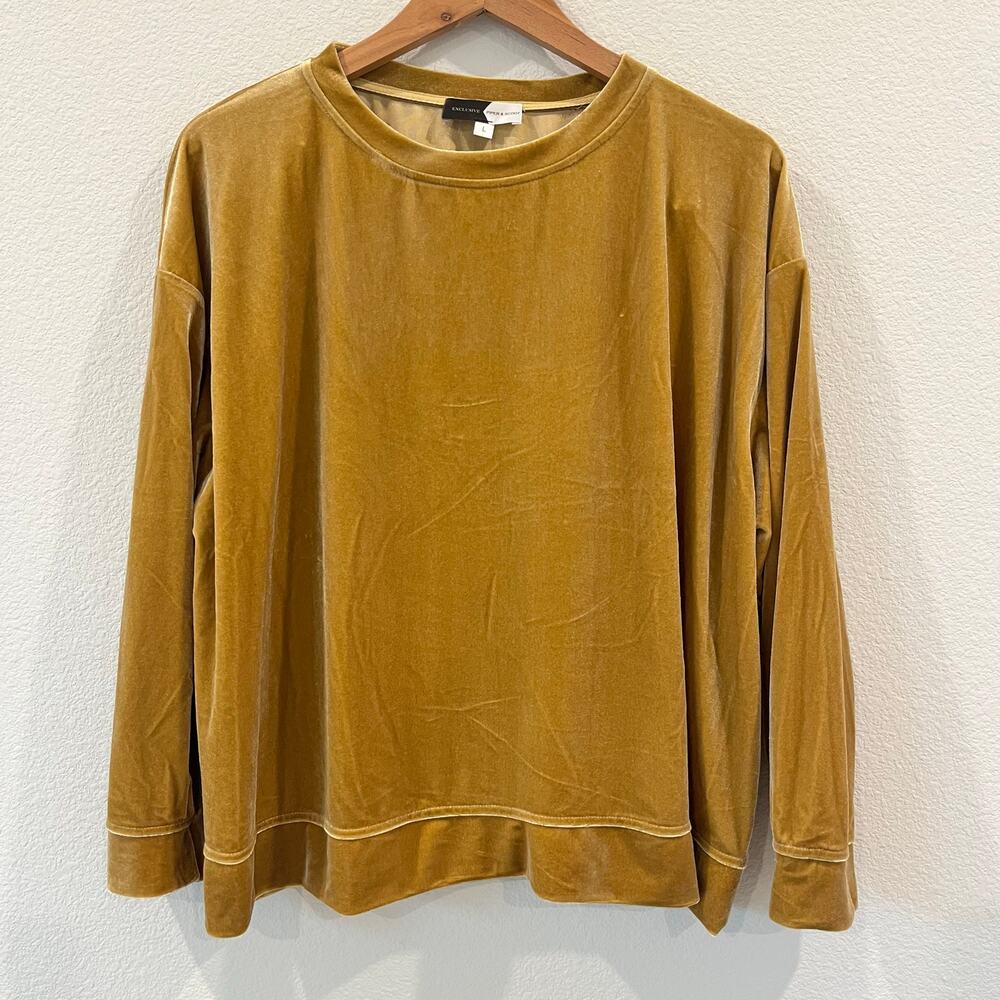 Exclusive Piper & Scoot Gold Faux Velvet Sweater Long Sleeve Blouse | Sz L